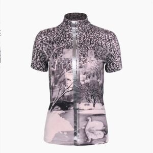 Marc Cain - Grey Central Park Print Short Sleeve Turtleneck Sweater. Size: S/M.